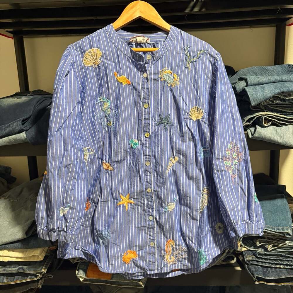 Johnny Was Workshop Portia Striped Sea Life Blouse